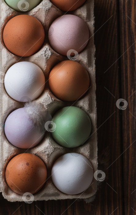 Скачать Разноцветные яйца на деревянном столе фотосток Ozero