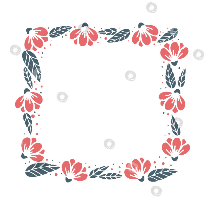 Скачать Рамка с креативными цветами и листьями, выделенными на белом фоне. фотосток Ozero