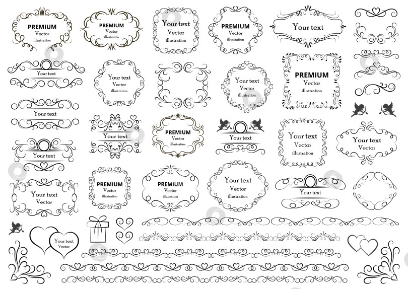 Скачать Элементы каллиграфического дизайна. Декоративные завитки или завитушки, винтажные рамки, росчерки, этикетки и разделители. Ретро векторная иллюстрация. фотосток Ozero