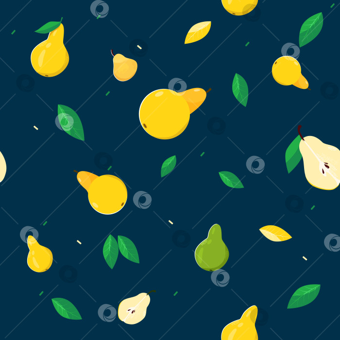 Скачать Бесшовный узор с желтыми фруктами и ломтиками груши. Подходит для ткани, оберточной бумаги или летнего фона. Векторная иллюстрация в плоском мультяшном стиле. фотосток Ozero