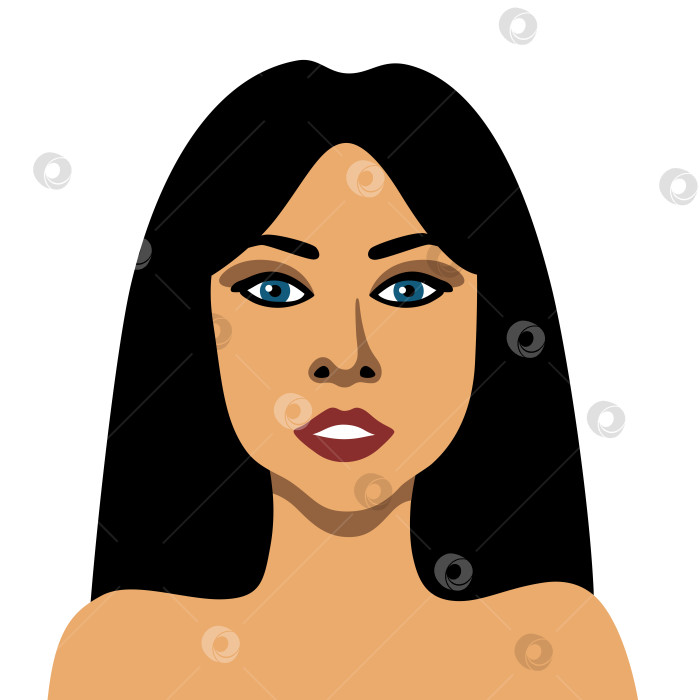 Скачать Векторное изображение портрета красивой молодой женщины с голубыми глазами и темными волосами минималистичная иллюстрация фотосток Ozero