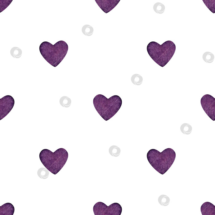 Скачать Бесшовный узор из маленьких фиолетовых сердечек. Орнамент в виде сердца. день святого Валентина. Акварельная иллюстрация для фонового дизайна, упаковки, текстиля, блокнотов, керамики фотосток Ozero