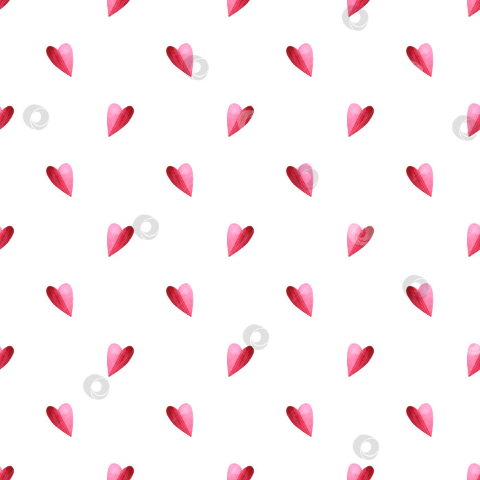 Скачать Милый бесшовный узор из маленьких сердечек. Красно-розовое сердечко. Орнамент в виде сердца. день святого Валентина. Акварельная иллюстрация для фонового дизайна, упаковки, текстиля, блокнотов, керамики фотосток Ozero