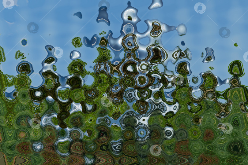 Скачать Абстрактный зигзагообразный фон с волнами в синих, зеленых и коричневых тонах. Художественная обработка изображений, созданных по фотографии. Красивый спокойный узор для любого дизайна. Фоновое изображение фотосток Ozero