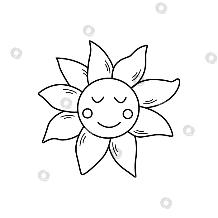 Скачать Векторная иллюстрация каракуля с изображением солнечного лица. Символ жизни, концепция весны и тепла. фотосток Ozero