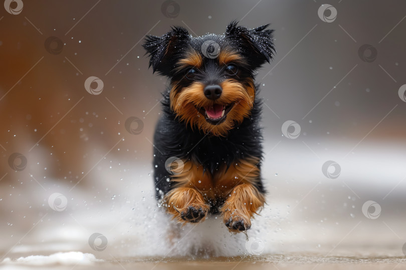Скачать веселый щенок на прогулке радуется снегу фотосток Ozero