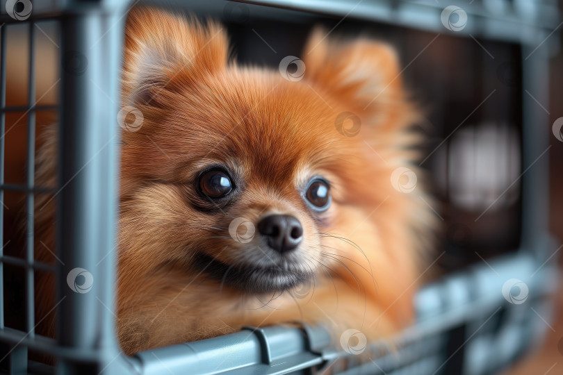 Скачать собака породы померанский шпиц в переноске для домашних животных, готовая к поездке фотосток Ozero