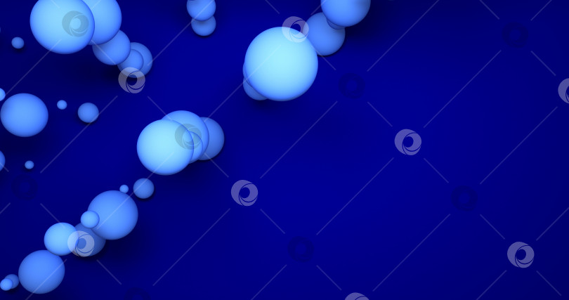 Скачать Абстрактный синий фон с динамичными 3d-сферами. синие и черные воздушные шары на синем фоне. фотосток Ozero