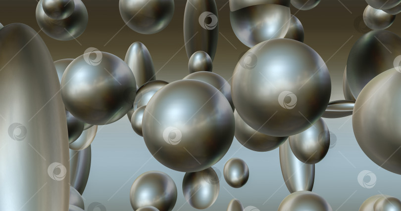 Скачать Абстрактный металлический фон с динамичными 3d-сферами. серые серебристые шары на сером фоне. фотосток Ozero