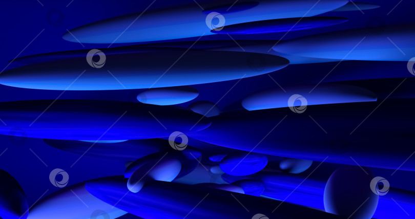 Скачать Абстрактный синий фон с динамичными 3d-сферами. синие и черные воздушные шары на синем фоне. фотосток Ozero