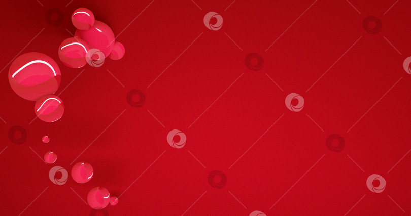 Скачать Абстрактный фон с динамичными 3d-сферами. красные и розовые воздушные шары на бордовом фоне. фотосток Ozero
