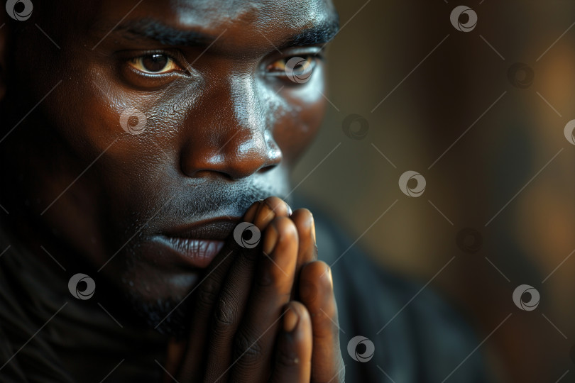 Скачать Молящийся взрослый афроамериканец со сложенными руками, религия и вера фотосток Ozero