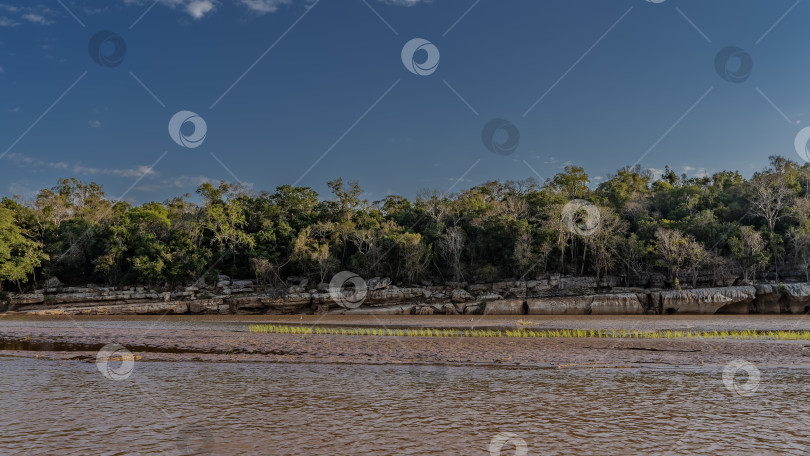 Скачать Живописная река с красно-коричневой водой. фотосток Ozero