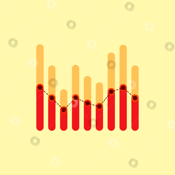 Скачать Инфографика с красными и желтыми перекрывающимися полосами и пунктирной центральной линией графика фотосток Ozero