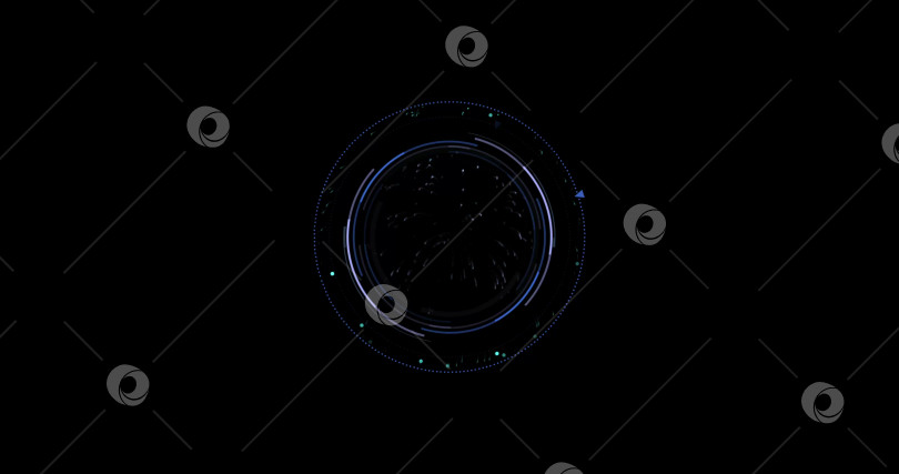 Скачать Пользовательский интерфейс HUD, научная фантастика, технологии будущего, пунктирная линия и элемент частиц на изолированном черном фоне. Целевая область поиска и объект элемента сканирования. графика движения фотосток Ozero