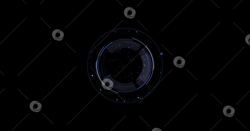 Скачать Пользовательский интерфейс HUD, научная фантастика, технологии будущего, пунктирная линия и элемент частиц на изолированном черном фоне. Целевая область поиска и объект элемента сканирования. графика движения фотосток Ozero