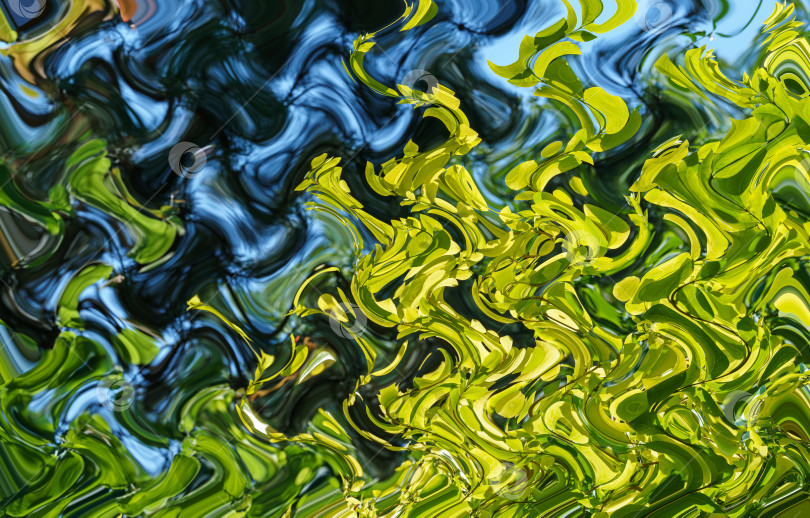 Скачать Абстрактный узор в зеленых, синих, желтых и черных тонах. Художественная обработка изображения в виде зигзага, созданная с помощью цветочной фотографии. Красивый многоцветный узор для любого декора.  Фоновое изображение фотосток Ozero