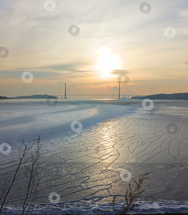 Скачать Море, покрытое льдом, в час рассвета фотосток Ozero