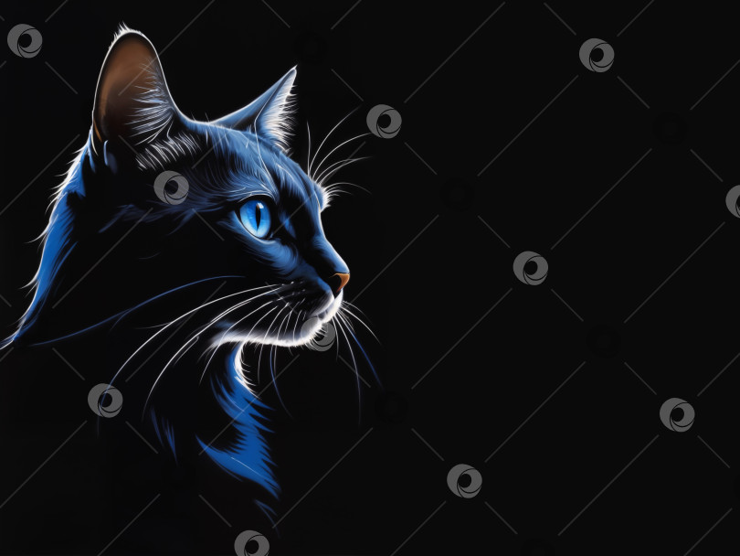 Скачать Сдержанный кот с голубыми глазами портретная иллюстрация на темном фоне фотосток Ozero