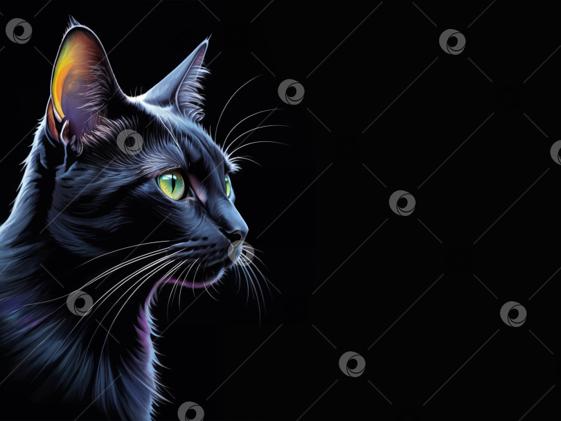 Скачать Сдержанная иллюстрация портрета зеленоглазой кошки на темном фоне фотосток Ozero