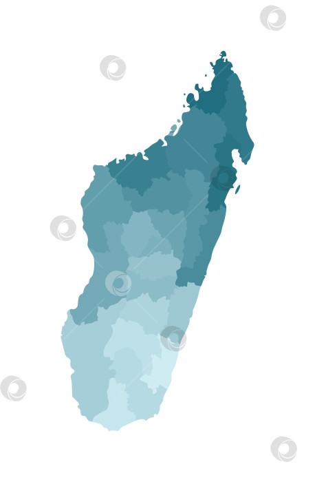 Скачать Векторная изолированная иллюстрация упрощенной административной карты Мадагаскара. Границы регионов. Красочные силуэты синего цвета хаки. фотосток Ozero