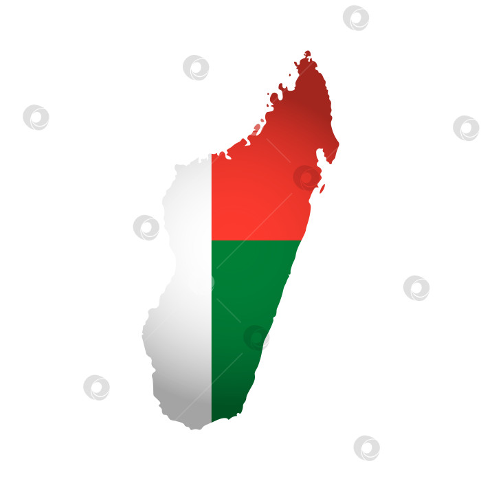 Скачать Векторная иллюстрация с национальным флагом и упрощенной формой карты Мадагаскара. Объемная тень на карте фотосток Ozero