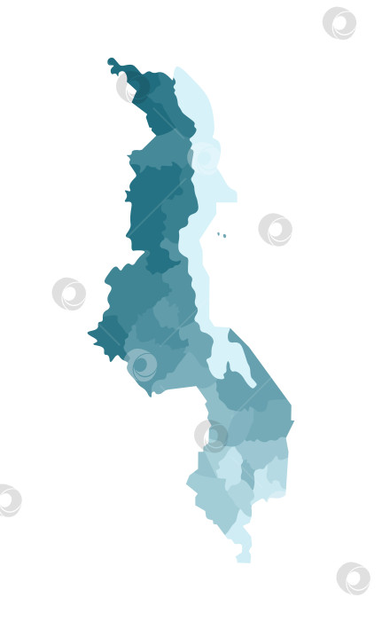 Скачать Векторная изолированная иллюстрация упрощенной административной карты Малави. Границы округов, областей. Красочные силуэты синего цвета хаки фотосток Ozero
