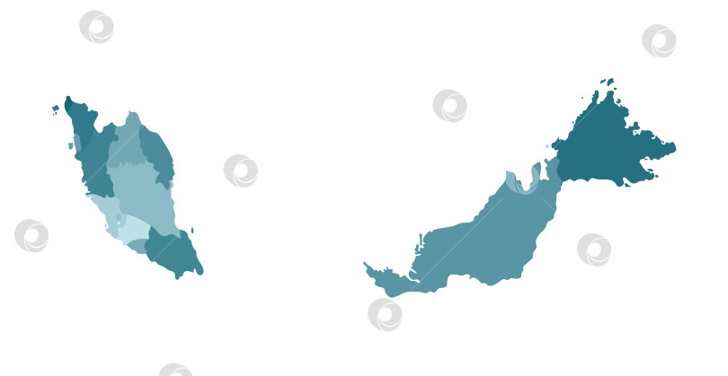 Скачать Векторная изолированная иллюстрация упрощенной административной карты Малайзии. Границы регионов. Красочные силуэты синего цвета хаки фотосток Ozero
