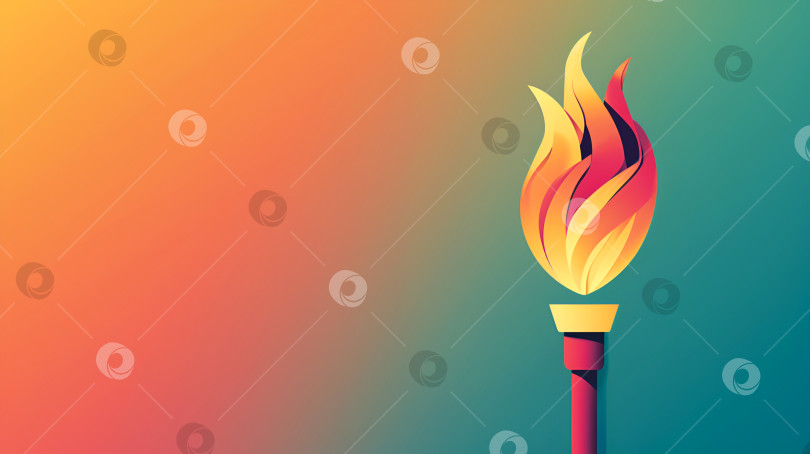 Скачать Олимпийский факел с ярким пламенем на градиентном красочном фоне, скопируйте пространство. Иллюстрация горящего факела, символизирующая олимпийский дух. Современный дизайн факела, представляющий огонь Олимпийских игр фотосток Ozero