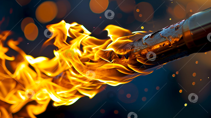 Скачать Горящий олимпийский факел крупным планом, пылающая олимпийская эстафета на темном фоне боке. Яркий олимпийский огонь, символ спортивного мастерства и мира. Крупный план пылающего олимпийского факела, маяка надежды фотосток Ozero