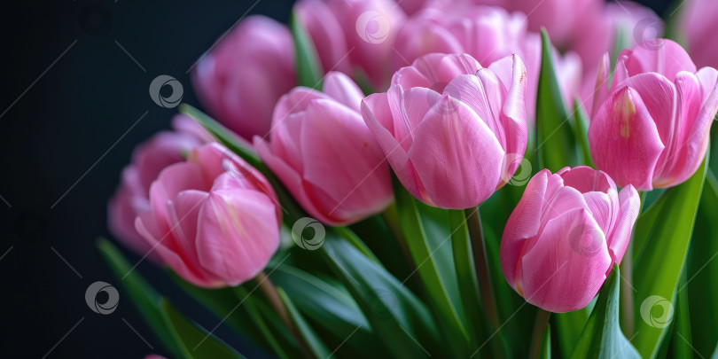 Скачать Красивый букет розовых тюльпанов на размытом фоне. Поколение искусственного интеллекта. фотосток Ozero