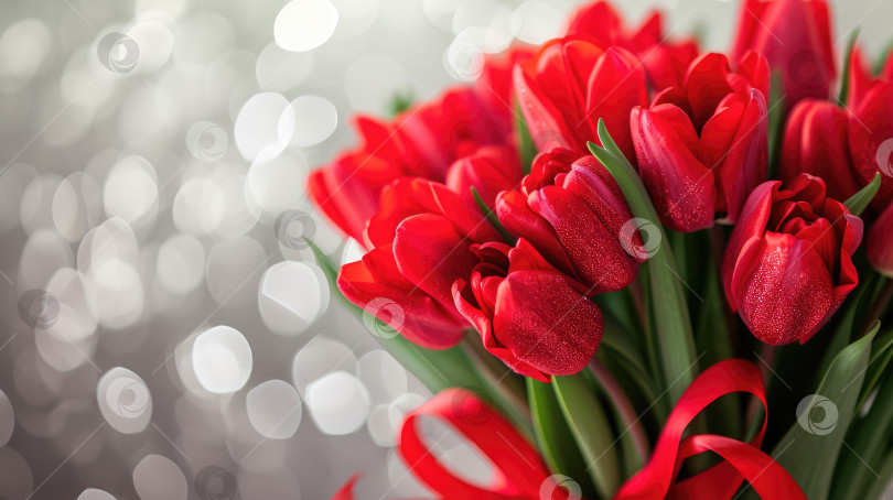 Скачать Красивый букет красных тюльпанов на фоне боке. Поколение искусственного интеллекта. фотосток Ozero