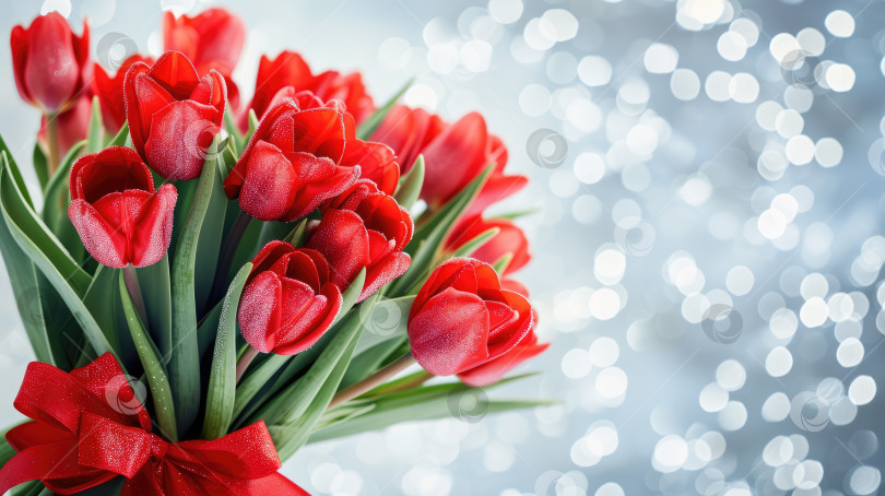 Скачать Красивый букет красных тюльпанов на фоне боке. Поколение искусственного интеллекта. фотосток Ozero
