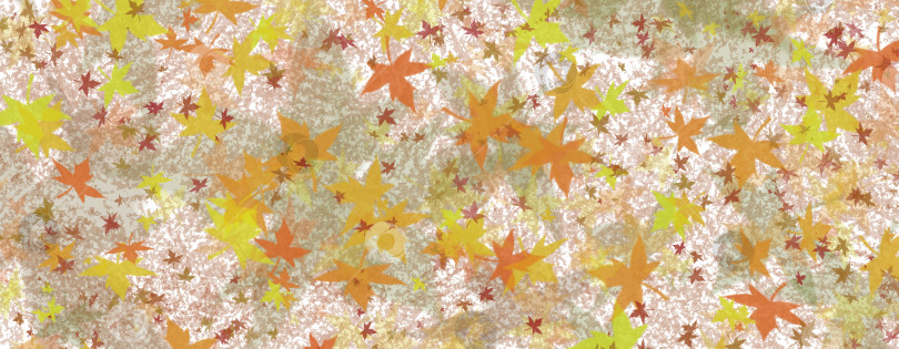 Скачать Разноцветные листья клена на бежевом полосатом фоне. Абстрактный фон с осенним листопадом. Имитация рисунка акварелью. 3d рендеринг. 3d иллюстрация. фотосток Ozero