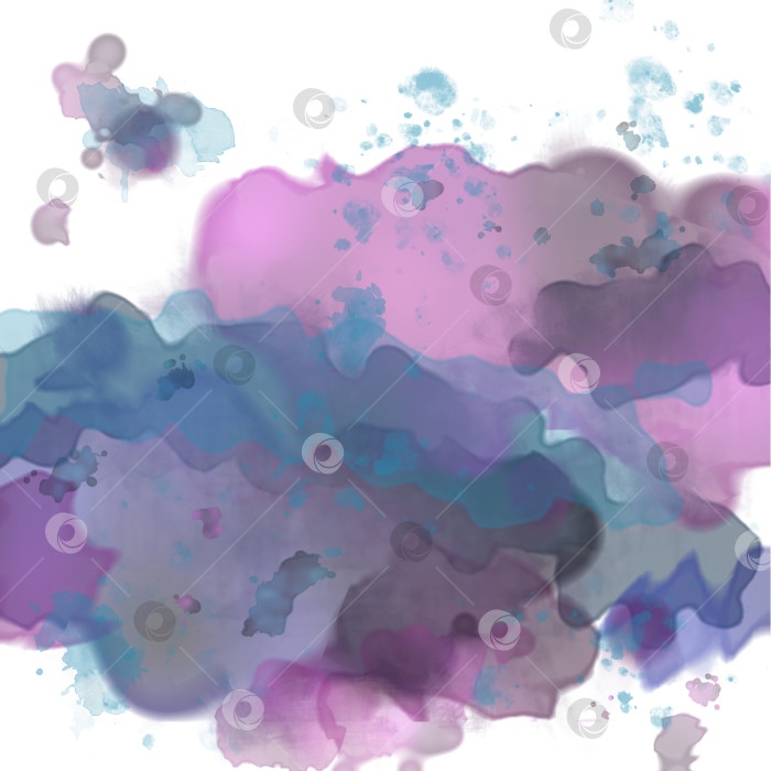Скачать Акварельный абстрактный винтажный фон с фиолетовыми и синими пятнами и брызгами на белом фоне. Иллюстрации. фотосток Ozero