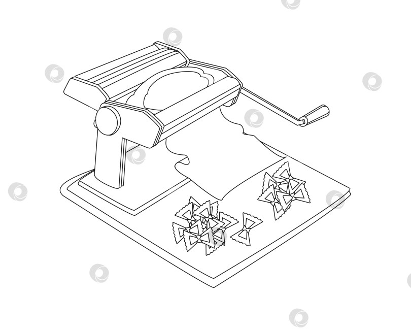 Скачать Механическая лапшерезка - машина для резки теста, черный контур на белом фотосток Ozero