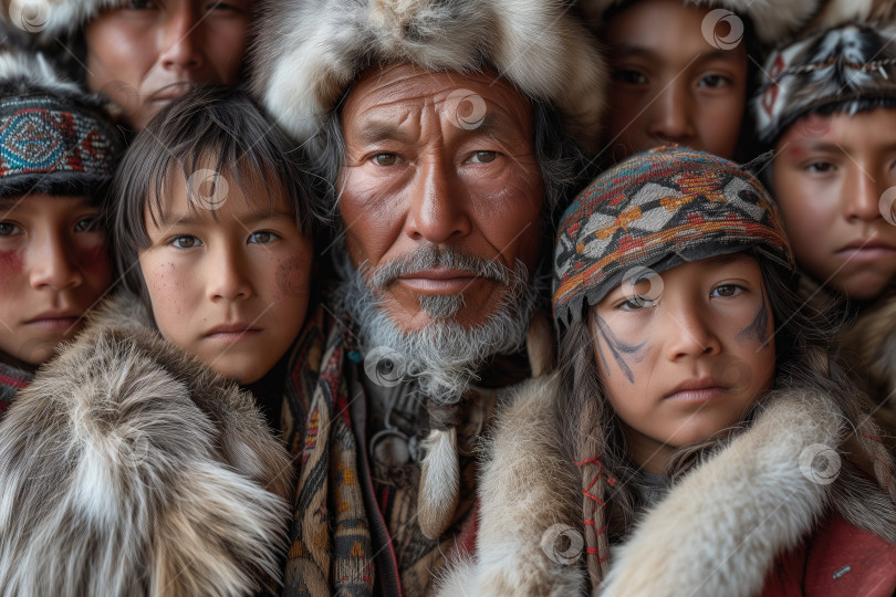 Скачать групповой портрет коренных жителей севера в традиционной одежде фотосток Ozero
