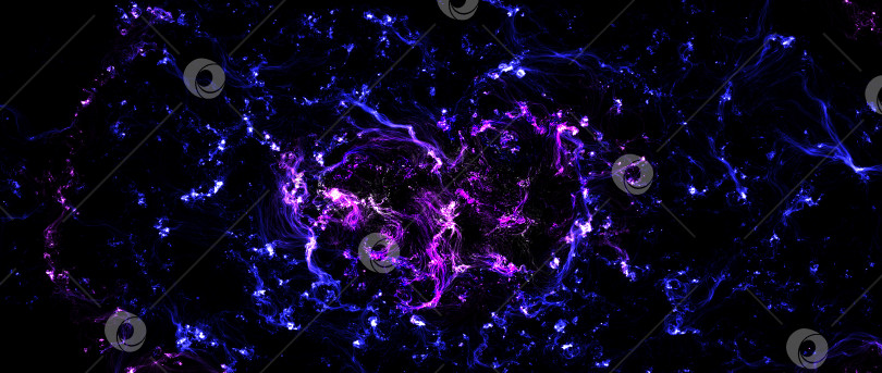 Скачать Вид из космоса на галактику. Вселенная наполнена туманностями и галактиками. Панорамный снимок, широкоформатный. абс-тракт на синем фоне. фотосток Ozero