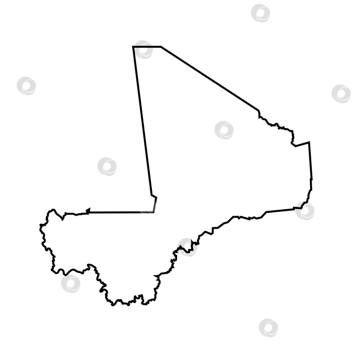 Скачать Векторный изолированный значок упрощенной иллюстрации с силуэтом карты Мали в виде черной линии. Белый фон фотосток Ozero