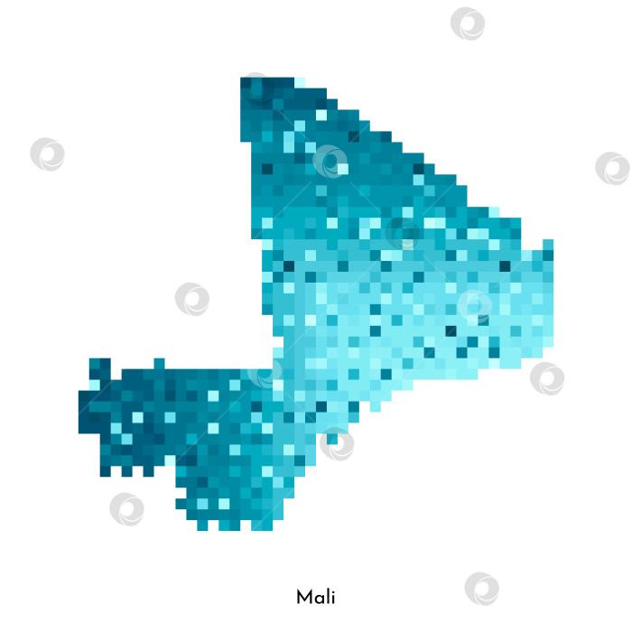 Скачать Векторная изолированная геометрическая иллюстрация с простой ледяной синей формой карты Мали. Стиль пиксельной графики для шаблона NFT. Точечный логотип с градиентной текстурой для дизайна на белом фоне фотосток Ozero