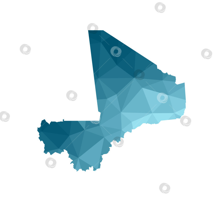 Скачать Значок векторной изолированной иллюстрации с упрощенным синим силуэтом карты Мали. Полигональный геометрический стиль, треугольные формы. Белый фон. фотосток Ozero