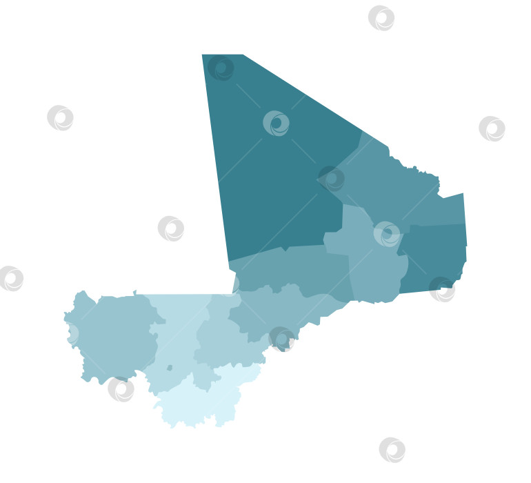 Скачать Векторная изолированная иллюстрация упрощенной административной карты Мали. Границы регионов. Красочные силуэты синего цвета хаки. фотосток Ozero