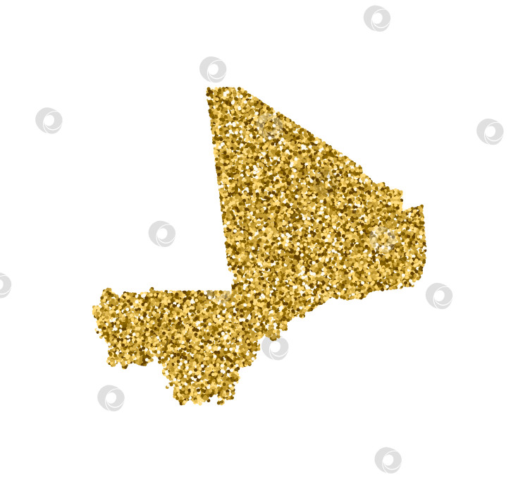 Скачать Векторная изолированная иллюстрация с упрощенной картой Мали. Украшена блестящей текстурой золотого блеска. Новогоднее и рождественское оформление поздравительной открытки. фотосток Ozero