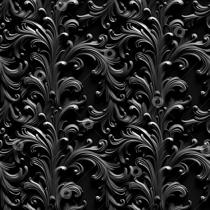 Скачать Черно-белый бесшовный узор с классическим орнаментом из листьев. Бесшовный текстурный фон фотосток Ozero