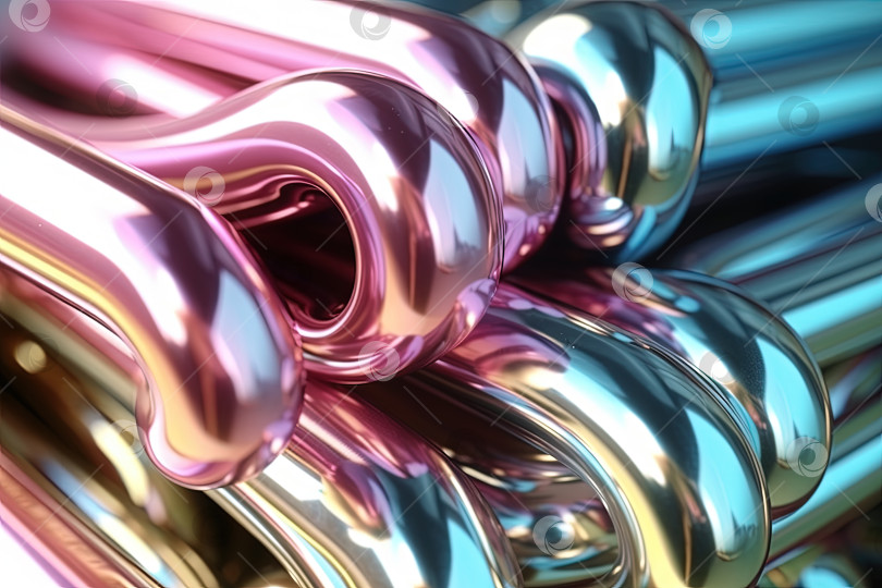 Скачать Абстрактная композиция из хромированных труб. Фон на промышленную тематику с блестящими металлическими соединительными трубами. фотосток Ozero