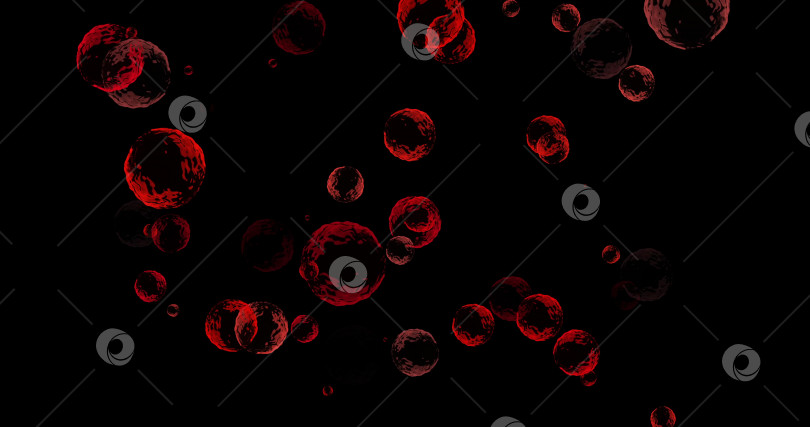 Скачать красные шарики и круги, водные микробы и микроорганизмы, медицина и биология, микроскоп крови крупным планом. 3D-рендеринг. режим наложения, черный фон фотосток Ozero