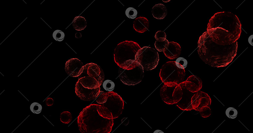 Скачать красные шарики и круги, водные микробы и микроорганизмы, медицина и биология, микроскоп крови крупным планом. 3D-рендеринг. режим наложения, черный фон фотосток Ozero