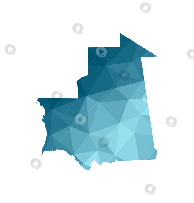 Скачать Значок векторной изолированной иллюстрации с упрощенным синим силуэтом карты Мавритании. Полигональный геометрический стиль, треугольные формы. Белый фон. фотосток Ozero