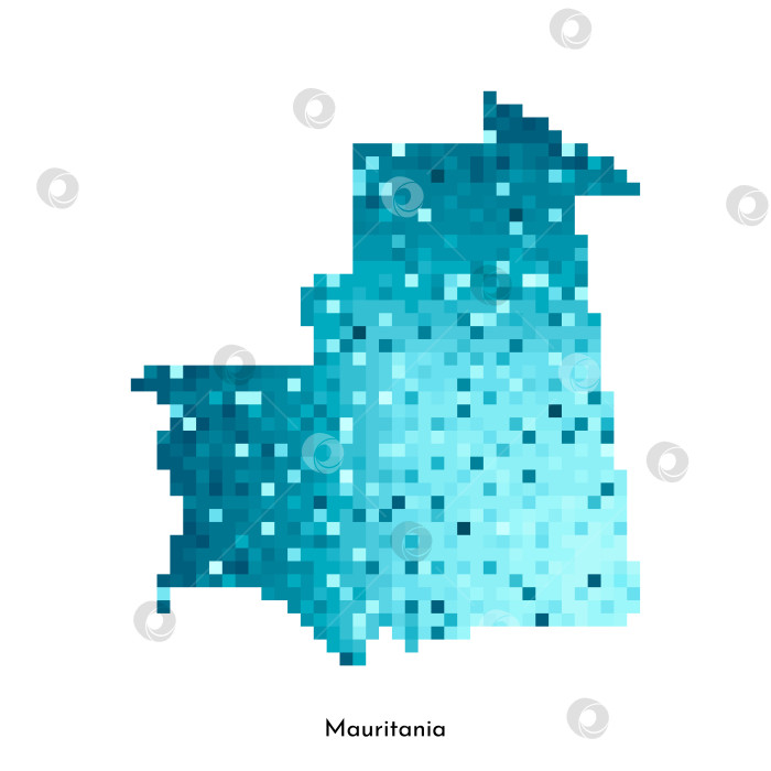 Скачать Векторная изолированная геометрическая иллюстрация с простой ледяной синей формой карты Мавритании. Стиль пиксельной графики для шаблона NFT. Точечный логотип с градиентной текстурой для дизайна на белом фоне фотосток Ozero