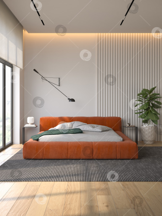 Скачать Современный концептуальный интерьер спальни с 3d иллюстрацией фотосток Ozero